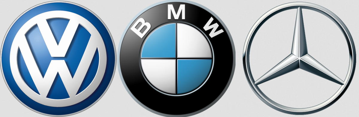 フォルクスワーゲン、BMW、メルセデスベンツのロゴ